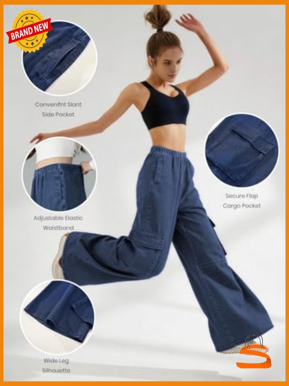 Y2K Baggy Cargo Pants High Waisted Wide Leg Straight Jeans Multi-Pocket - Picture 6 of 6
